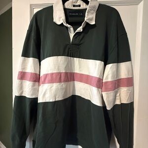 Abercrombie Men's Green and White Rugby Shirt